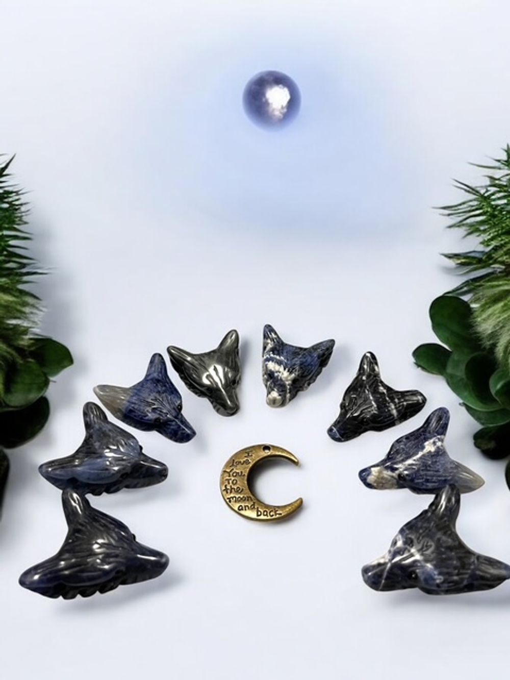 Sodalite Wolf Crystal Carving